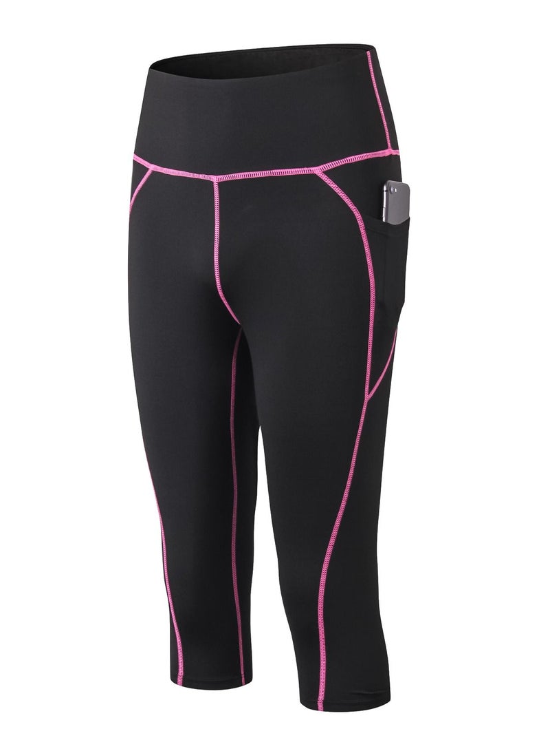 Loquat Women Quick Dry Breathable Elastic Cropped Pants Black/Pink - Image 1