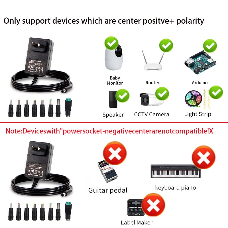 FSQWUR 9V Power Supply 1A AC Adapter DC 9Volt Power Adapter Charger 9V Power Cord with 8 Interchangeable DC Plug for 100mA 300mA 400mA 500mA 600mA 700mA 800mA 900mA 1000mA Equipment - Image 3