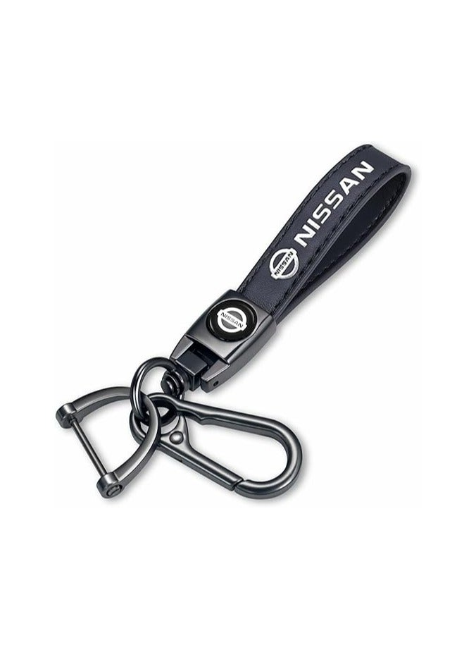 سلسلة مفاتيح سيارة من الجلد الأصلي لسيارات نيسان فيرسا وسنترا وألتيما وماكسيما وروغ | سلسلة مفاتيح عالمية للرجال والنساء | إكسسوارات سيارات أنيقة | سلسلة مفاتيح جلدية سوداء متينة لموديلات نيسان 2009+ - Image 1