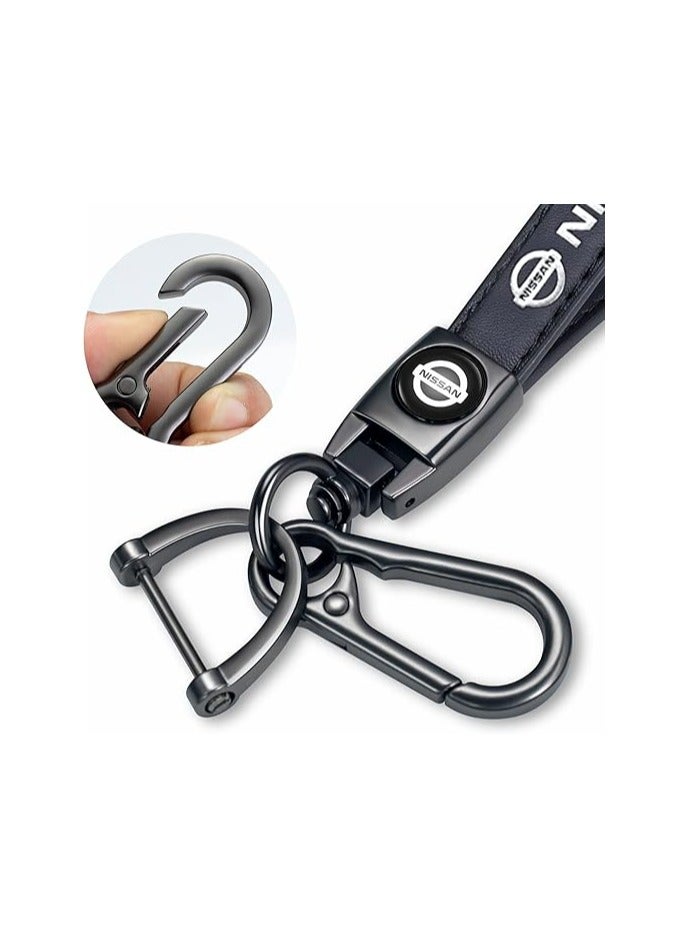 سلسلة مفاتيح سيارة من الجلد الأصلي لسيارات نيسان فيرسا وسنترا وألتيما وماكسيما وروغ | سلسلة مفاتيح عالمية للرجال والنساء | إكسسوارات سيارات أنيقة | سلسلة مفاتيح جلدية سوداء متينة لموديلات نيسان 2009+ - Image 2