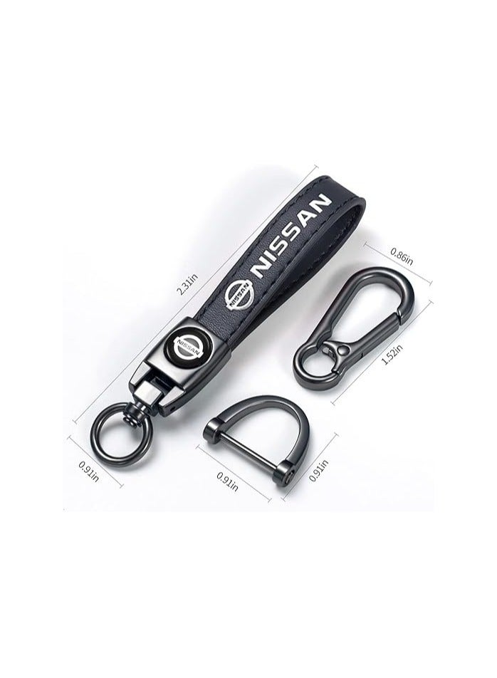 سلسلة مفاتيح سيارة من الجلد الأصلي لسيارات نيسان فيرسا وسنترا وألتيما وماكسيما وروغ | سلسلة مفاتيح عالمية للرجال والنساء | إكسسوارات سيارات أنيقة | سلسلة مفاتيح جلدية سوداء متينة لموديلات نيسان 2009+ - Image 3