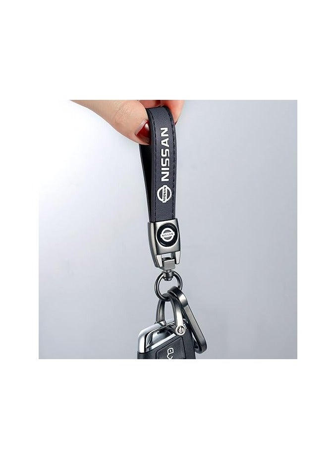 سلسلة مفاتيح سيارة من الجلد الأصلي لسيارات نيسان فيرسا وسنترا وألتيما وماكسيما وروغ | سلسلة مفاتيح عالمية للرجال والنساء | إكسسوارات سيارات أنيقة | سلسلة مفاتيح جلدية سوداء متينة لموديلات نيسان 2009+ - Image 5
