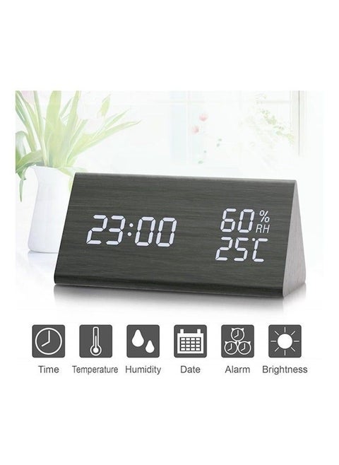 Digital Alarm Clock, Wooden Electronic LED Time Display, Alarm Settings, Humidity Temperature Detect, Wood Made Electric Clocks for Bedroom, Bedside