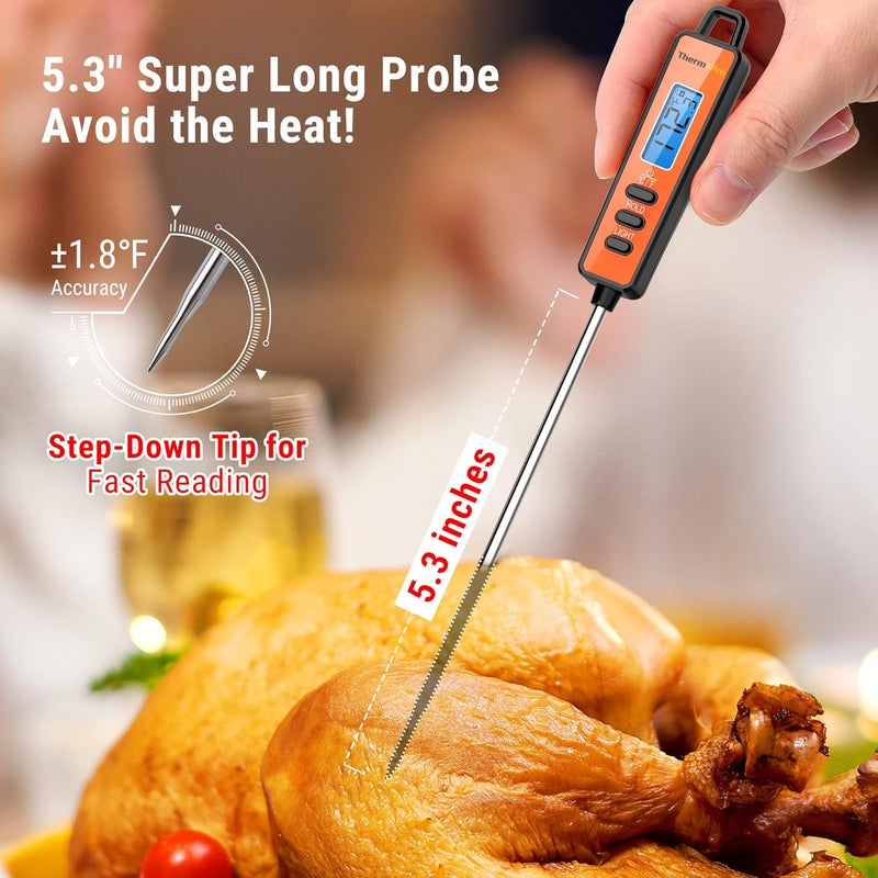 ThermoPro TP01A مقياس حرارة رقمي للحوم للطهي، سائل الشموع، زيت القلي العميق، الحلوى، مقياس حرارة فوري للطعام مع مسبار طويل جداً، إضاءة خلفية، وظيفة القفل - Image 2