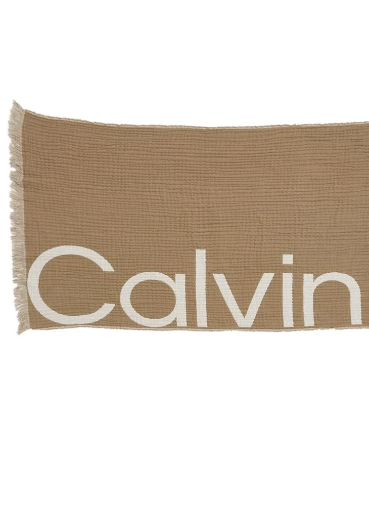 CALVIN KLEIN Logo 2-Tones Cotton Gauge Scarf