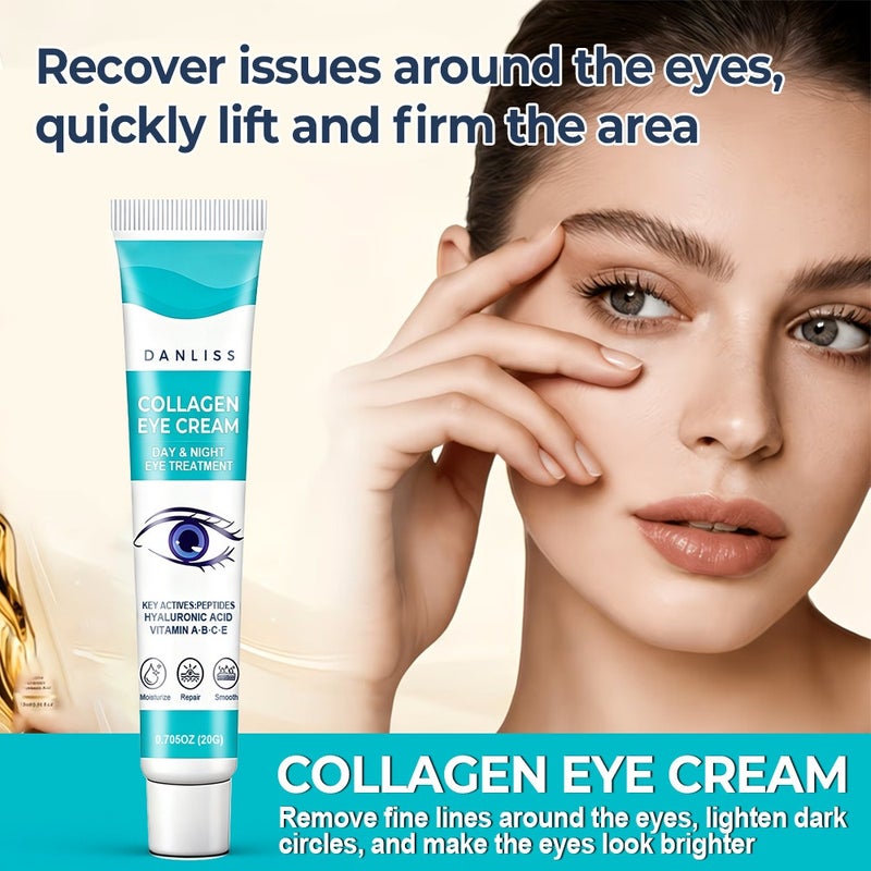 Danliss Collagen Peptide Day & Night Repairing Soft Tube Eye Cream 20g, Hyaluronic Acid Multivitamin Moisturizing - Image 2