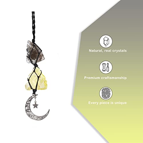 BOHO GARDEN Hanging Car Charm - Smoky Quartz & Citrine - Dangling Moon, Healing Crystal Accessories, Rearview Mirror Decorations ÐGrounding, Cleansing, Protection, Joy, Abundance, Clarity, Energy - Image 3
