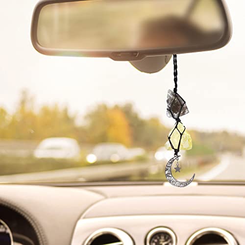 BOHO GARDEN Hanging Car Charm - Smoky Quartz & Citrine - Dangling Moon, Healing Crystal Accessories, Rearview Mirror Decorations ÐGrounding, Cleansing, Protection, Joy, Abundance, Clarity, Energy - Image 4