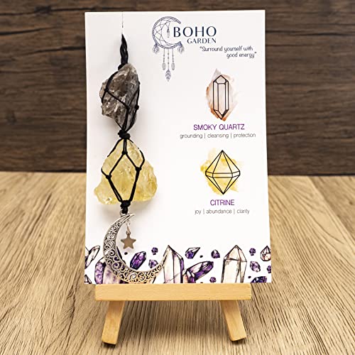 BOHO GARDEN Hanging Car Charm - Smoky Quartz & Citrine - Dangling Moon, Healing Crystal Accessories, Rearview Mirror Decorations ÐGrounding, Cleansing, Protection, Joy, Abundance, Clarity, Energy - Image 2