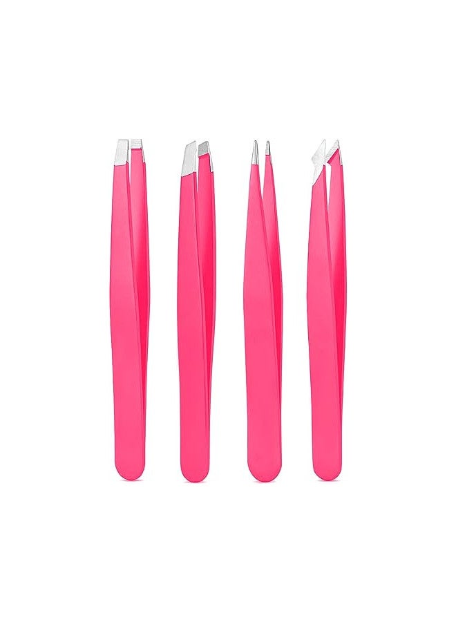 Derlaier Tweezers Set, High Precision Stainless Steel Eyebrow Tweezers for Facial Hair, Inward Growing Hair and Splinter Remover Kit, Suitable for Women and Men, 4-Piece Set. (pink) - Image 1
