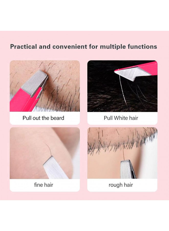 Derlaier Tweezers Set, High Precision Stainless Steel Eyebrow Tweezers for Facial Hair, Inward Growing Hair and Splinter Remover Kit, Suitable for Women and Men, 4-Piece Set. (pink) - Image 5