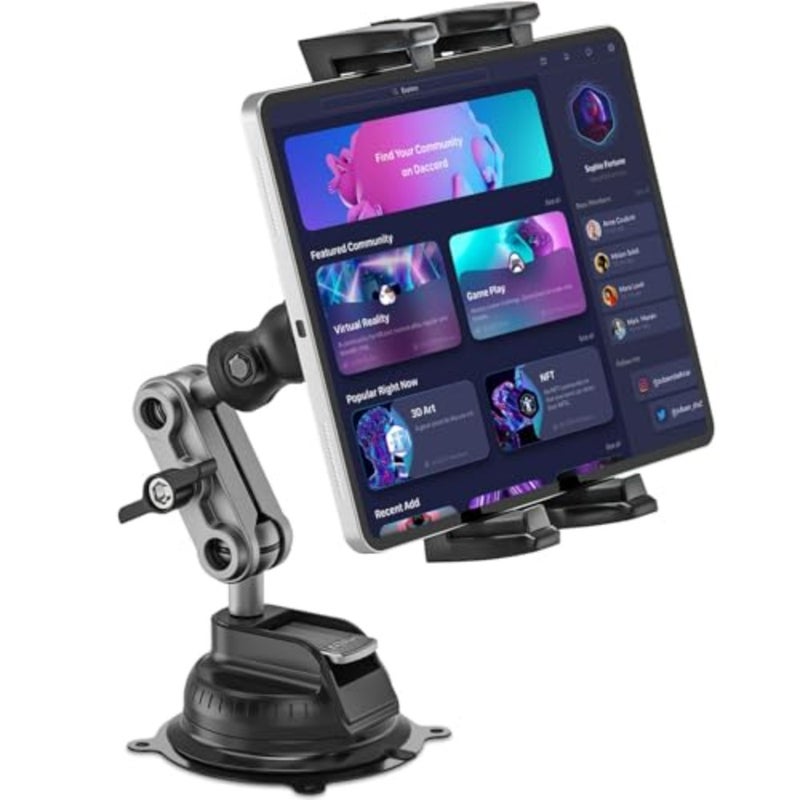 حامل تابلت عالي التحمل لقاعدة لاصقة لكوب شفط السيارة والشاحنة، دعامة معدنية قابلة للتعديل 360 درجة، أسود، تثبيت قوي للأجهزة اللوحية والهواتف مقاس 4.7 إلى 12.9 بوصة - Image 2