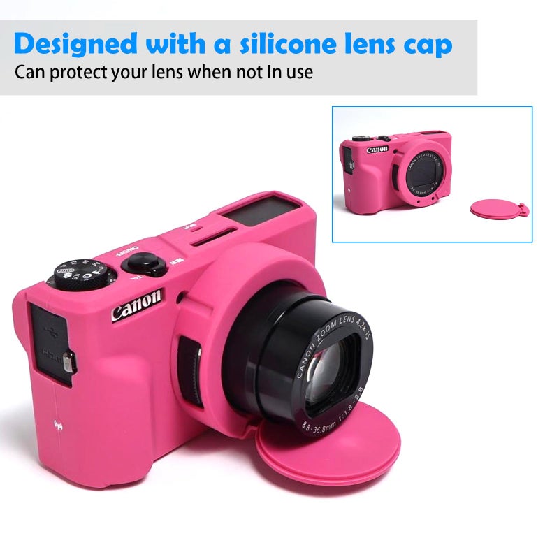 Easy Hood Camera Case for Canon Powershot G7 X Mark III Digital Camera, Silicone Soft Camera Case with Button Marker Removable Lens Cover Protective Body Skin for Canon G7X III DSLR Camera Rose - Image 2