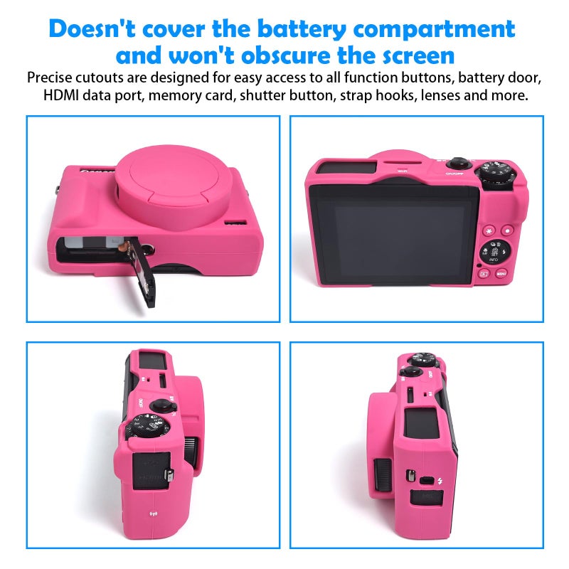 Easy Hood Camera Case for Canon Powershot G7 X Mark III Digital Camera, Silicone Soft Camera Case with Button Marker Removable Lens Cover Protective Body Skin for Canon G7X III DSLR Camera Rose - Image 4