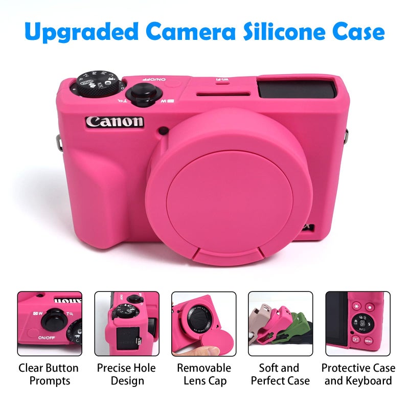 Easy Hood Camera Case for Canon Powershot G7 X Mark III Digital Camera, Silicone Soft Camera Case with Button Marker Removable Lens Cover Protective Body Skin for Canon G7X III DSLR Camera Rose - Image 3