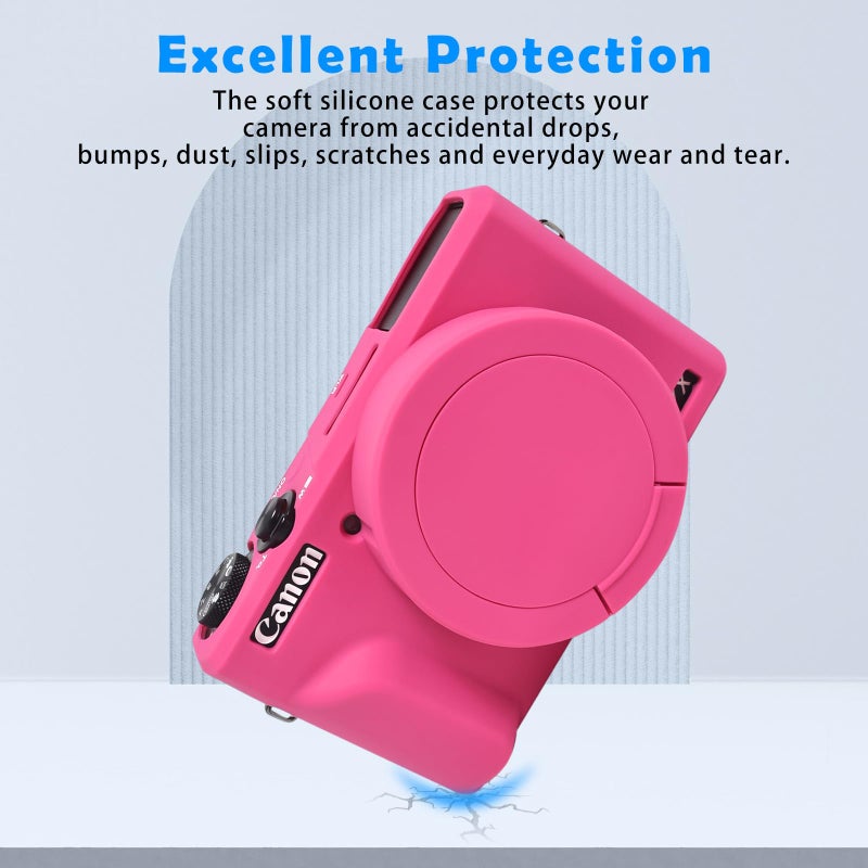 Easy Hood Camera Case for Canon Powershot G7 X Mark III Digital Camera, Silicone Soft Camera Case with Button Marker Removable Lens Cover Protective Body Skin for Canon G7X III DSLR Camera Rose - Image 5