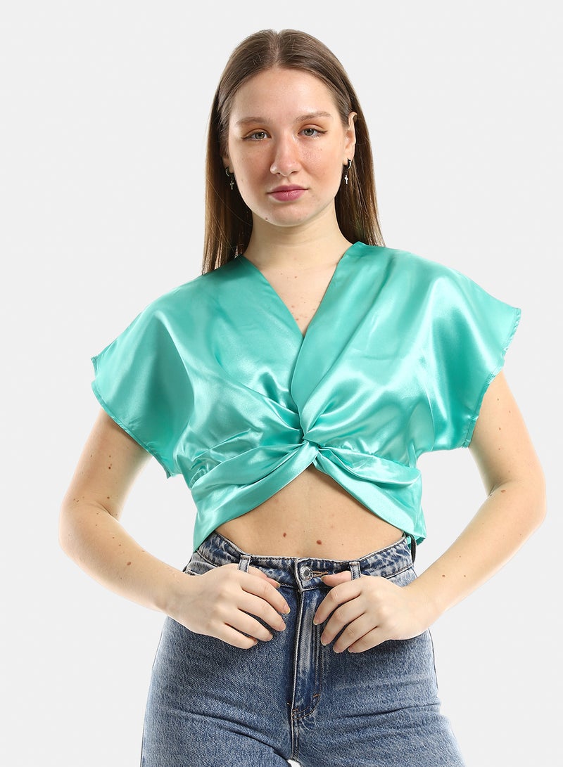 belle Twist Chest Satin Accent Plain Top - Image 1