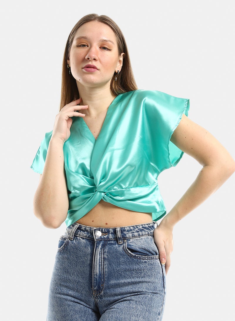 belle Twist Chest Satin Accent Plain Top - Image 4