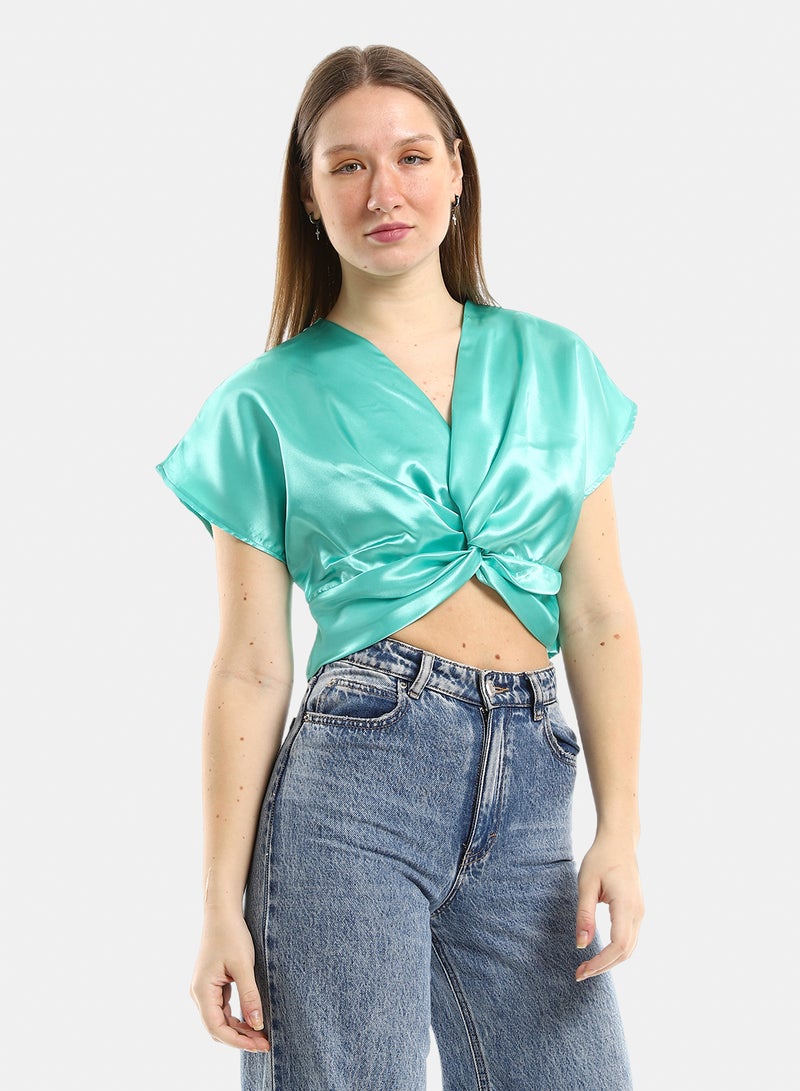 belle Twist Chest Satin Accent Plain Top - Image 2