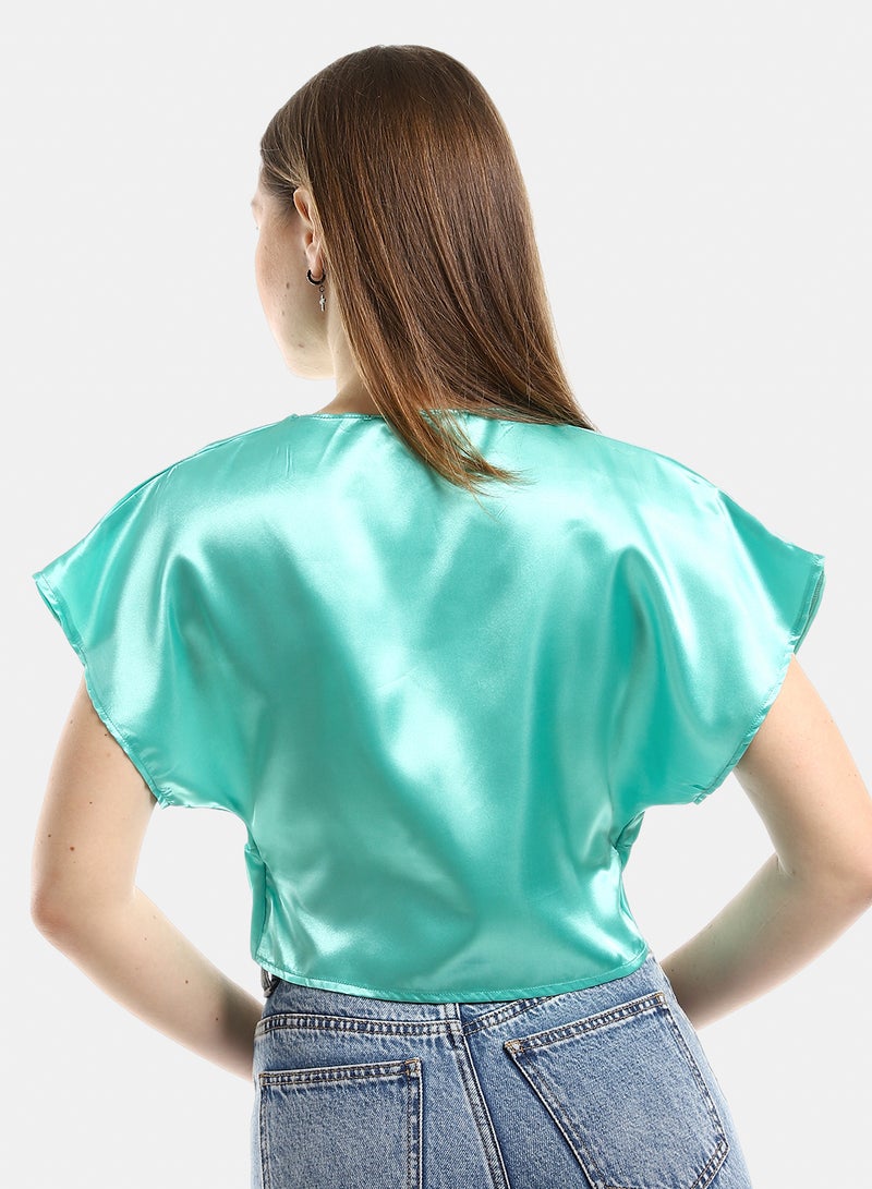 belle Twist Chest Satin Accent Plain Top - Image 3
