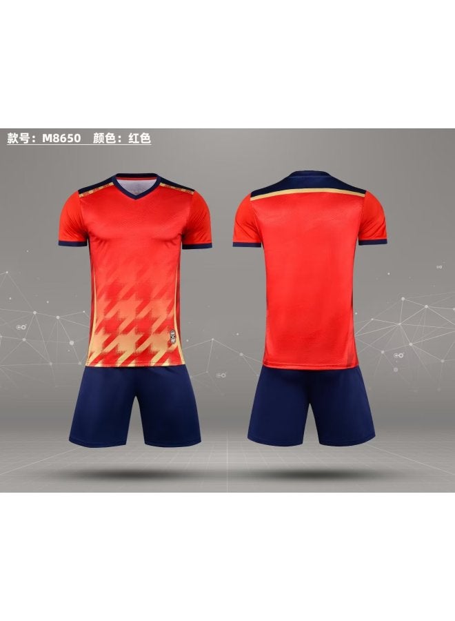 Red New Football Suit Suit Children's Adult Game Training Suit Breathable Sweat Absorbing Student Sports Jersey Extras Size