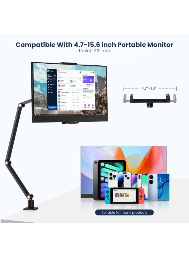 حامل للأجهزة اللوحية، حامل شاشة محمول (بحد أقصى 15.6 بوصة)، حامل مكتبي بقاعدة دوارة 360 درجة. - Image 4