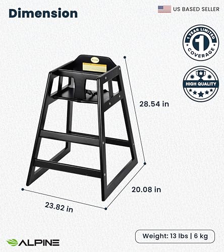 Alpine Industries Alpine Wooden High Chairs for Babies and Toddlers with Safety Strap, Commercial Grade Restaurant High Chair, Durable Wood Space Saver Baby Feeding Chair, Ideal for Dining Spaces (2 Pack, Black) - Image 4