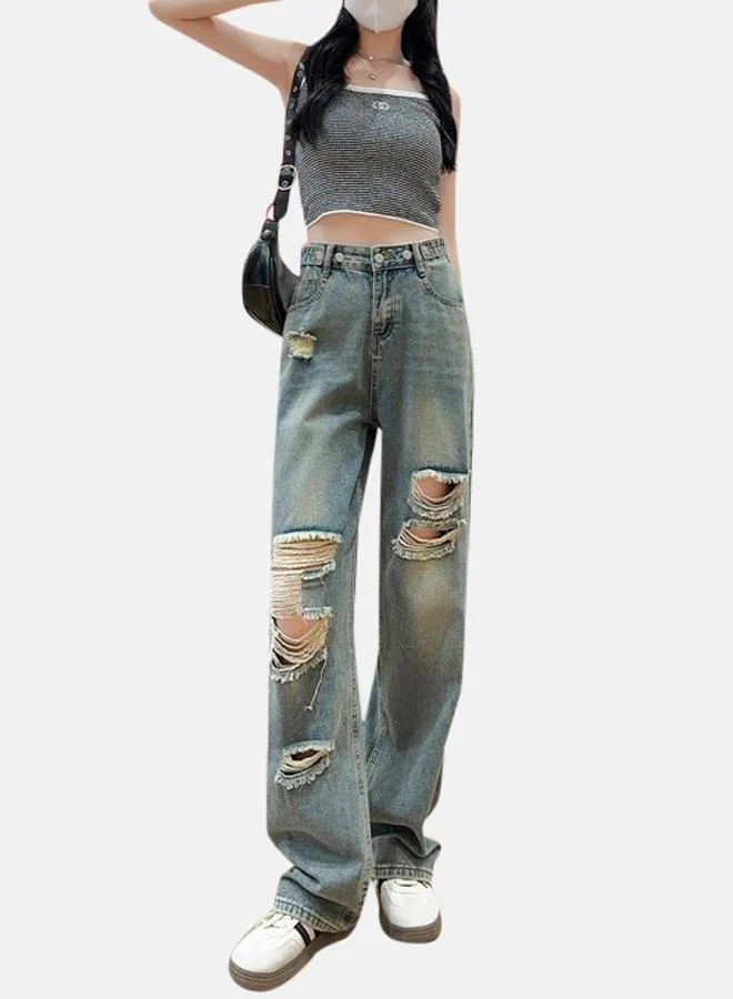 YUNIQEE Blue Cotton Regular Fit High-Rise Jeans