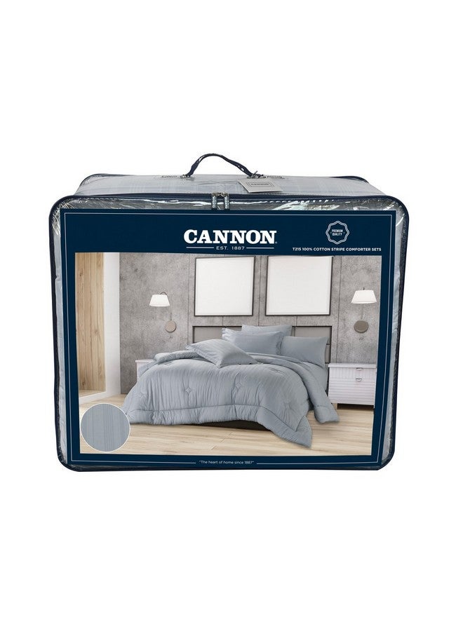 Cannon 4-Piece Premium Quality Cotton Striped King Comforter Set Slate Blue 50 x 35 x 60 cm CN CK4PCS-BLUD  - Image 5