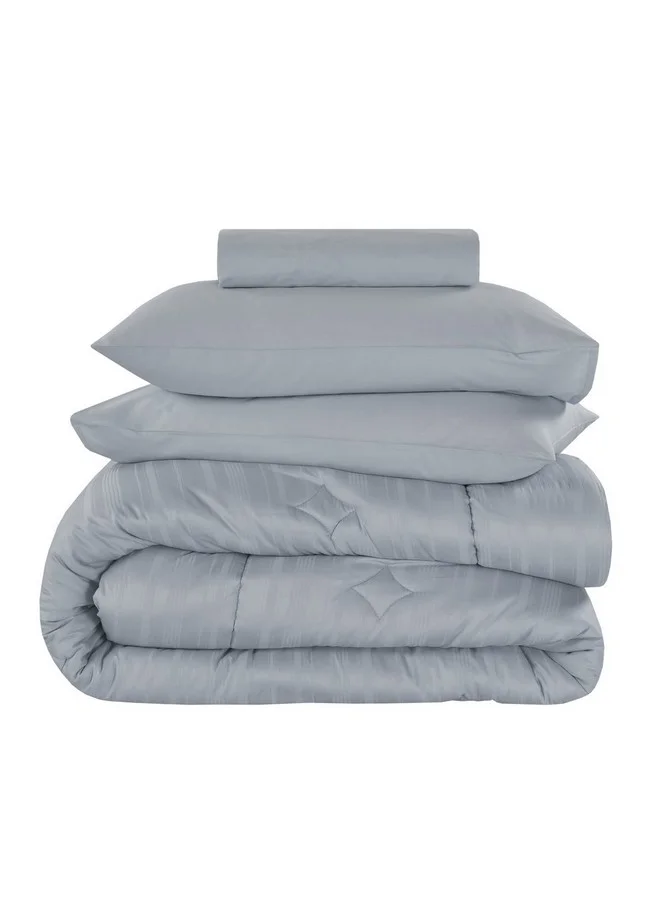 Cannon 4-Piece Premium Quality Cotton Striped King Comforter Set Slate Blue 50 x 35 x 60 cm CN CK4PCS-BLUD