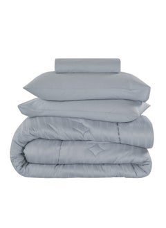 Cannon 4-Piece Premium Quality Cotton Striped King Comforter Set Slate Blue 50 x 35 x 60 cm CN CK4PCS-BLUD  - Image 2