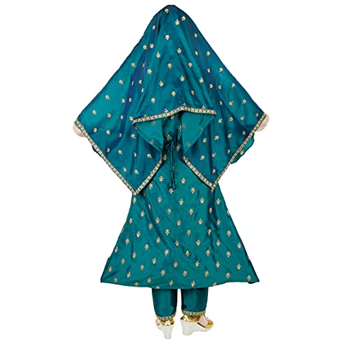 Aura Halima Sultan Embroidered Gown with Cap and Belt and Jacket (Blue, 13-14 Years) - Image 4
