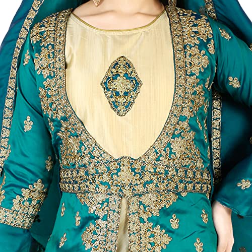 Aura Halima Sultan Embroidered Gown with Cap and Belt and Jacket (Blue, 13-14 Years) - Image 3