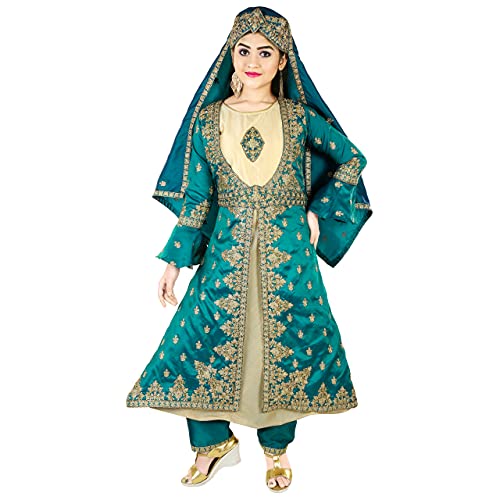Aura Halima Sultan Embroidered Gown with Cap and Belt and Jacket (Blue, 13-14 Years) - Image 1