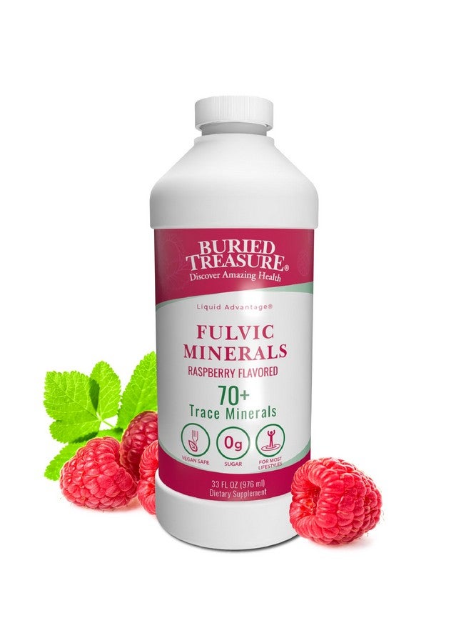 Buried Treasure Fulvic Mineral Complex - 32oz, Natural Raspberry Flavor with Over 70 Plant Derived Minerals Non-GMO Electrolyte Replacement Vegetarian Safe Daily Essential and Trace Minerals - Image 1
