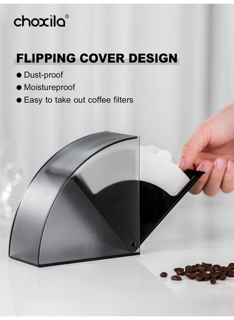 choxila 1pc V60 Coffee Filter Holder Storage Box, Coffee Filter Paper Container with Dustproof Flipping Cover, Filter Paper Dispenser Rack for Coffee Shop/Home/Office, Capacity of 150pcs V60 and Cone Coffee Filters - Image 4