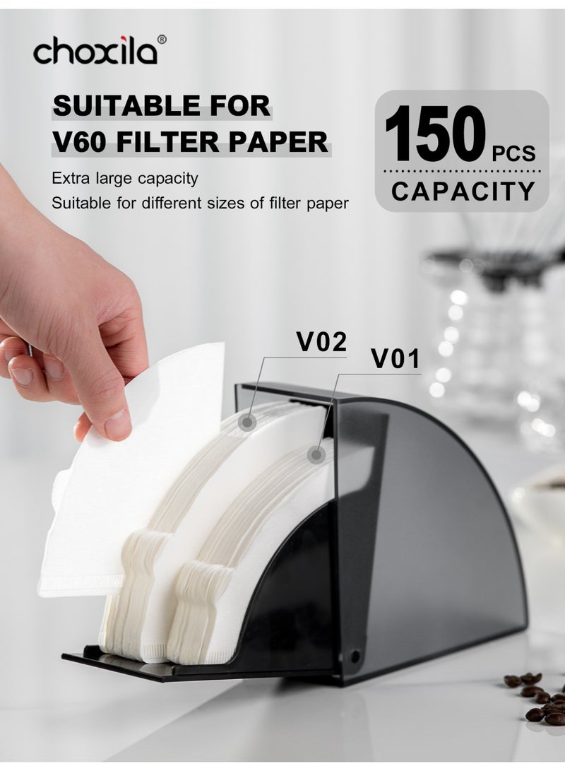 choxila 1pc V60 Coffee Filter Holder Storage Box, Coffee Filter Paper Container with Dustproof Flipping Cover, Filter Paper Dispenser Rack for Coffee Shop/Home/Office, Capacity of 150pcs V60 and Cone Coffee Filters - Image 5