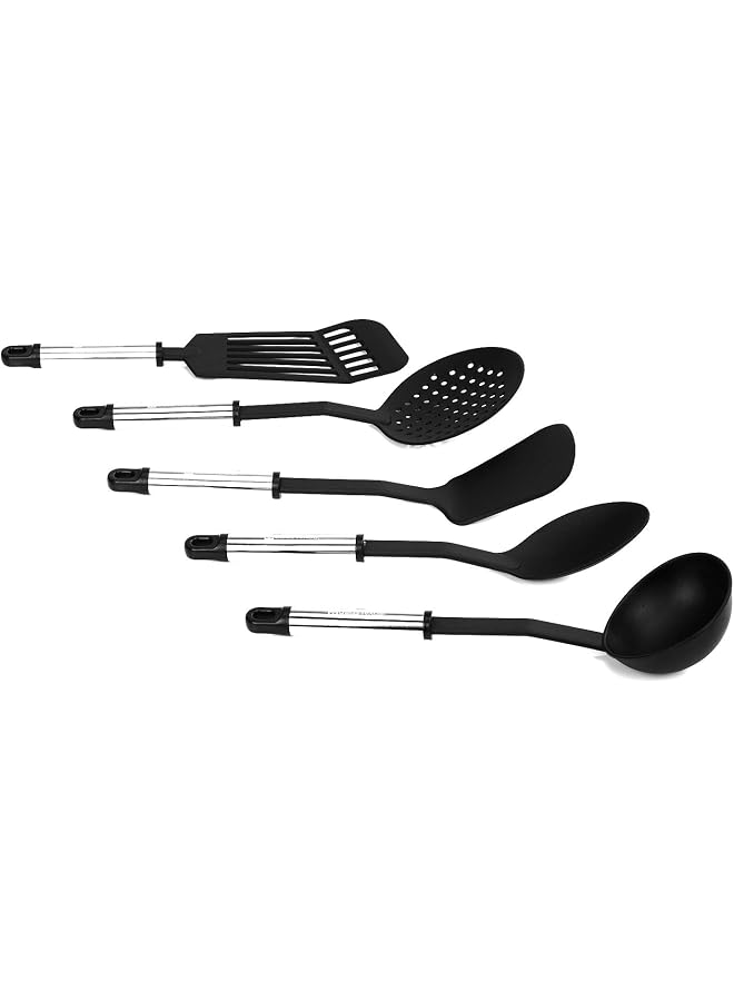 5 Pieces Slotted Spatula - Solid Spoon - Pasta Spoon - Masher & Ladle - Silicone Utensil Kitchen Gadgets Set