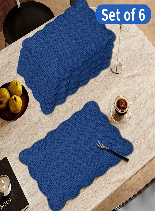 MINUPWELL 6 PC Quilted Placemats, 18"X13"Extra Large Cotton Placemats Set of 6, 100% Cotton Fabric Washable Cloth Table Mats for Kitchen & Dining Table - Soft &Easy Clean(Sapphire Blue, Rectangular) - Image 2