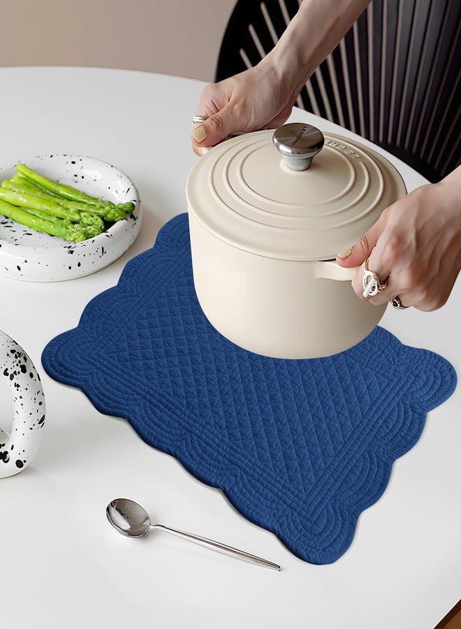 MINUPWELL 6 PC Quilted Placemats, 18"X13"Extra Large Cotton Placemats Set of 6, 100% Cotton Fabric Washable Cloth Table Mats for Kitchen & Dining Table - Soft &Easy Clean(Sapphire Blue, Rectangular) - Image 5