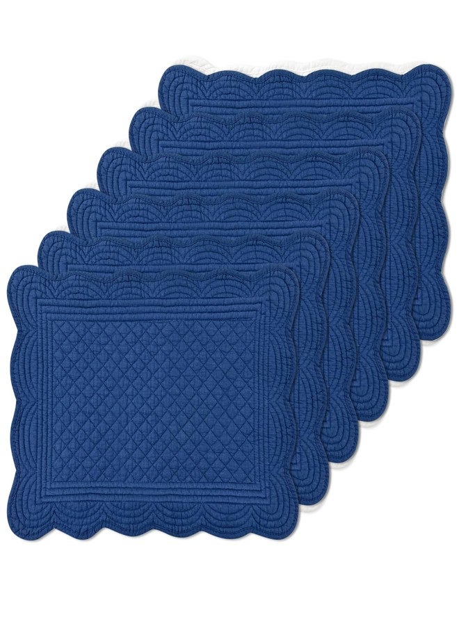 MINUPWELL 6 PC Quilted Placemats, 18"X13"Extra Large Cotton Placemats Set of 6, 100% Cotton Fabric Washable Cloth Table Mats for Kitchen & Dining Table - Soft &Easy Clean(Sapphire Blue, Rectangular) - Image 1