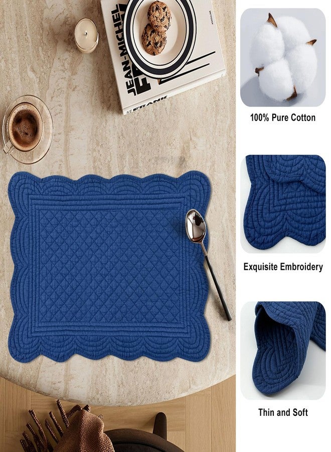 MINUPWELL 6 PC Quilted Placemats, 18"X13"Extra Large Cotton Placemats Set of 6, 100% Cotton Fabric Washable Cloth Table Mats for Kitchen & Dining Table - Soft &Easy Clean(Sapphire Blue, Rectangular) - Image 4
