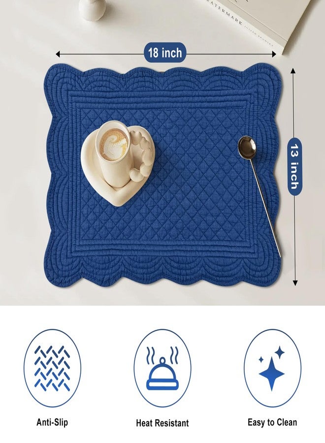 MINUPWELL 6 PC Quilted Placemats, 18"X13"Extra Large Cotton Placemats Set of 6, 100% Cotton Fabric Washable Cloth Table Mats for Kitchen & Dining Table - Soft &Easy Clean(Sapphire Blue, Rectangular) - Image 3