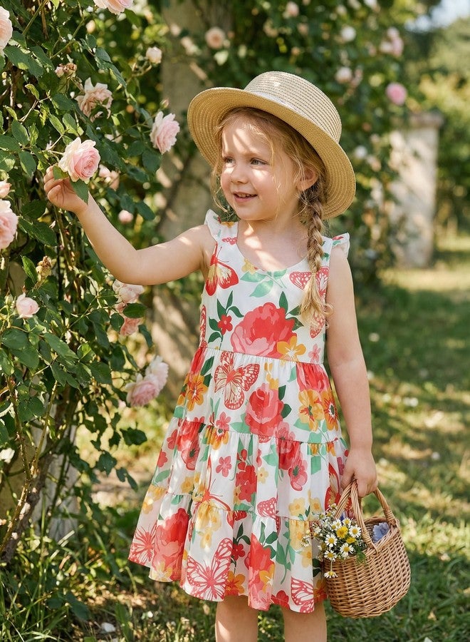 RETSUGO Flower Girl Dress Easter Flutter Sleeve Twirly Shirred Tiered Sundress Kids Summer Outfits Toddler Smock Floral Dresses Back to School 3-4 Years Old - Image 2