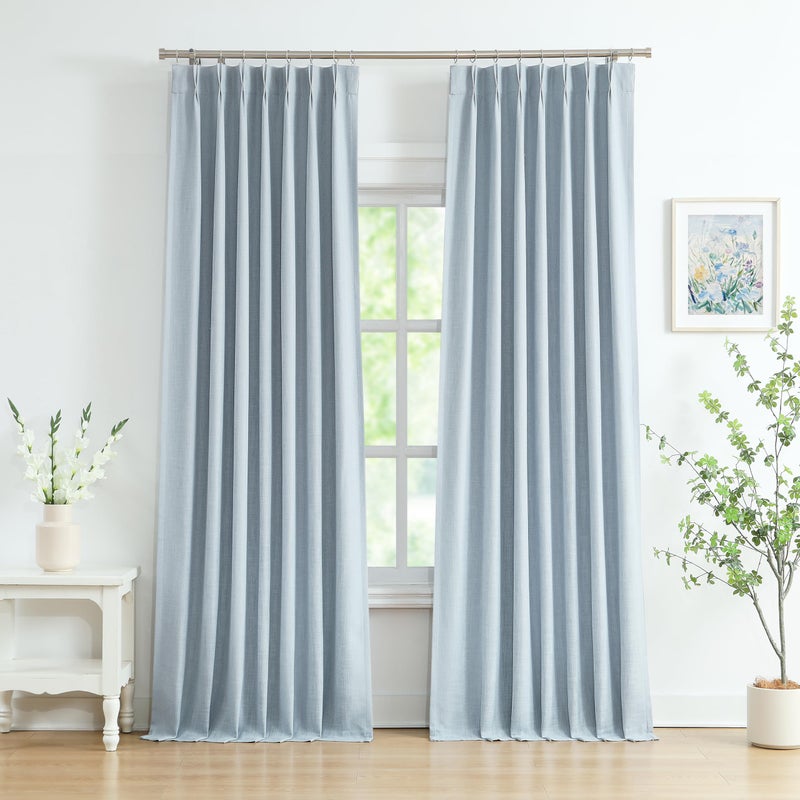 WEST LAKE 102 Inches Long Dusty Blue Bailey Pinch Pleat Full Blackout Curtains with Liners,Linen Textured Drapes for Modern Bedroom Living Room,Thermal Insulating Backtab Window Treatment,40"Wx102"Lx2 - Image 1