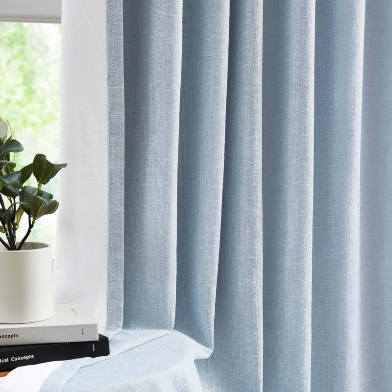 WEST LAKE 102 Inches Long Dusty Blue Bailey Pinch Pleat Full Blackout Curtains with Liners,Linen Textured Drapes for Modern Bedroom Living Room,Thermal Insulating Backtab Window Treatment,40"Wx102"Lx2 - Image 2