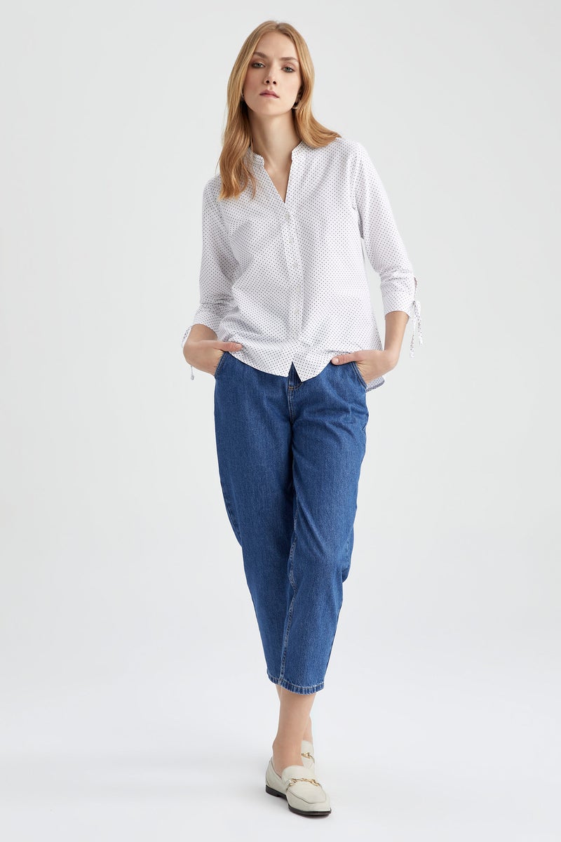 Woman Fitted Crew Neck Bengalin Long Sleeve Shirt