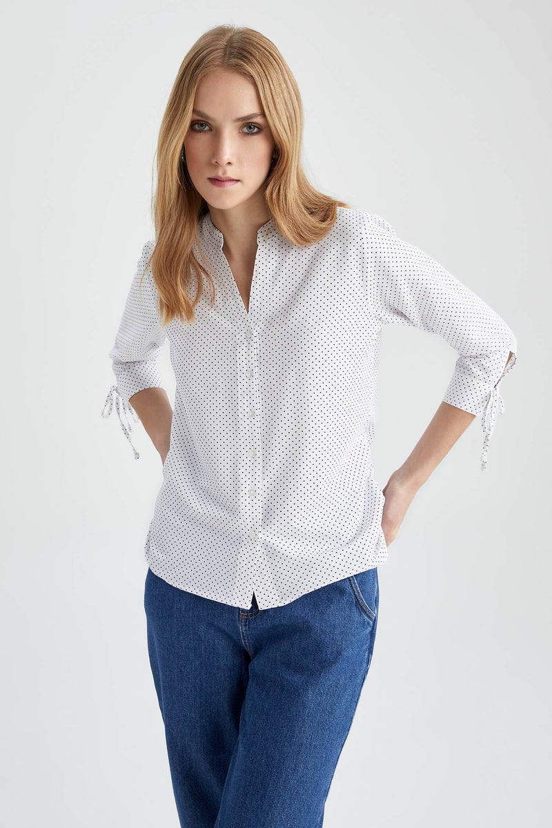 Woman Fitted Crew Neck Bengalin Long Sleeve Shirt