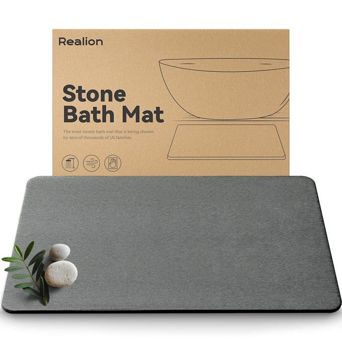 STONE BATH MAT DRIES QUICKLY NONSLIP DIATOMACEOUS EARTH BATH MATS FOR BATHROOM SUPER ABSORBENT STONE SHOWER MAT EASY TO CLEAN 235 X 155 DARK GRAY