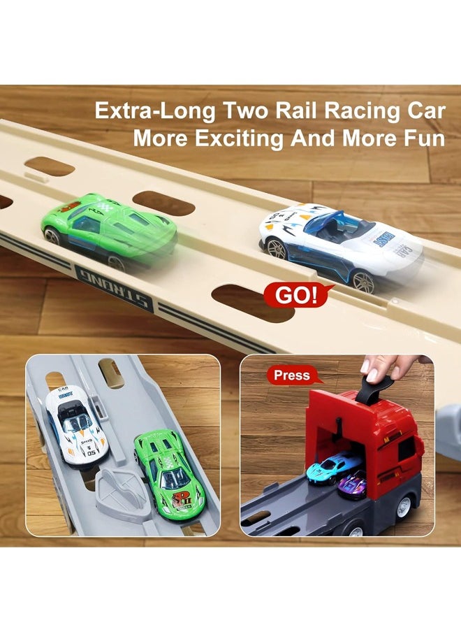 Quivlox - Transport Car Truck Toy,2 in 1 Race Track Car Toy,Toddler Transport Truck Toy for 2 3 4 5 6 Years Old Boys,8 in 1 Die-Cast Car Carrier Truck Toy, Construction Vehicle Truck Boy Toys,Catapult Transport Car Truck Carrier with 8 Race Toy Cars,Truck Boy Toys for Age 3-7 Toddlers Kids Girls Birthday - Image 1